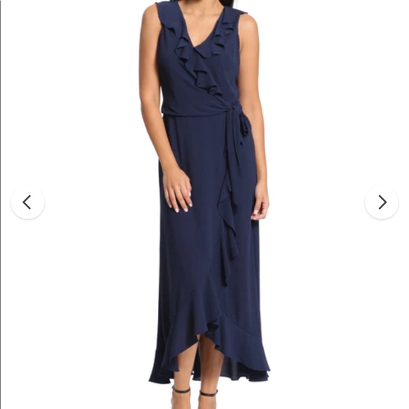 Sleeveless maxi wrap dress with ruffle detailing in a gorgeous shade of blue. - Picture 2 of 10